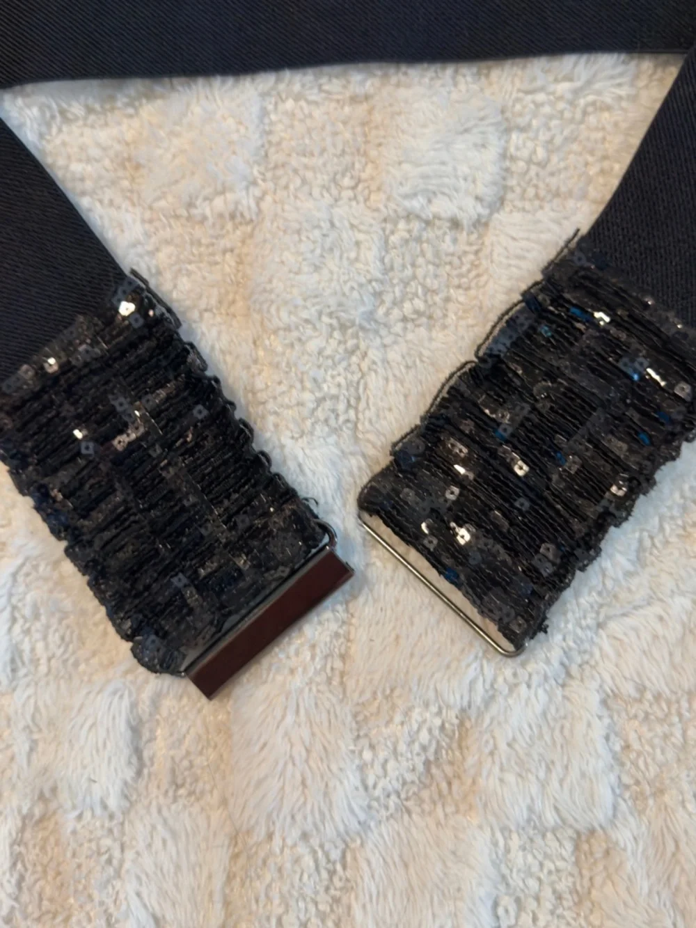 Women’s wide black sequin elastic waist belt
